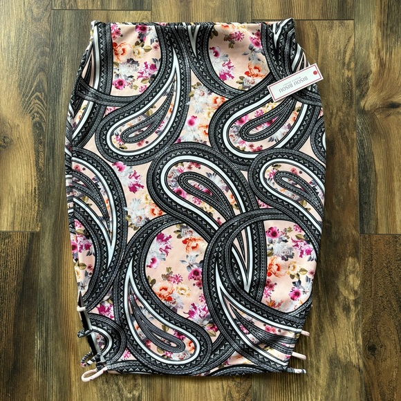 Bisou Bisou‎ Pencil Straight Skirt Stretch Multi-Color Boho Paisley Size Medium - Picture 1 of 7